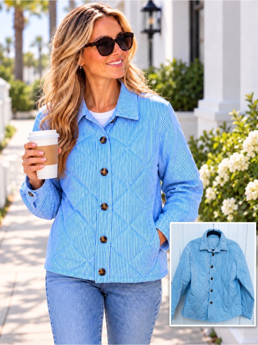 💙 NWOT Blue & White Striped Quilted Jacket